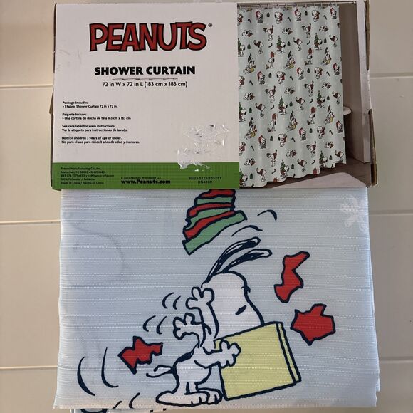 Peanuts Snoopy Christmas Holiday Fabric Shower Curtain 72 In w X 72 In L - Picture 1 of 8
